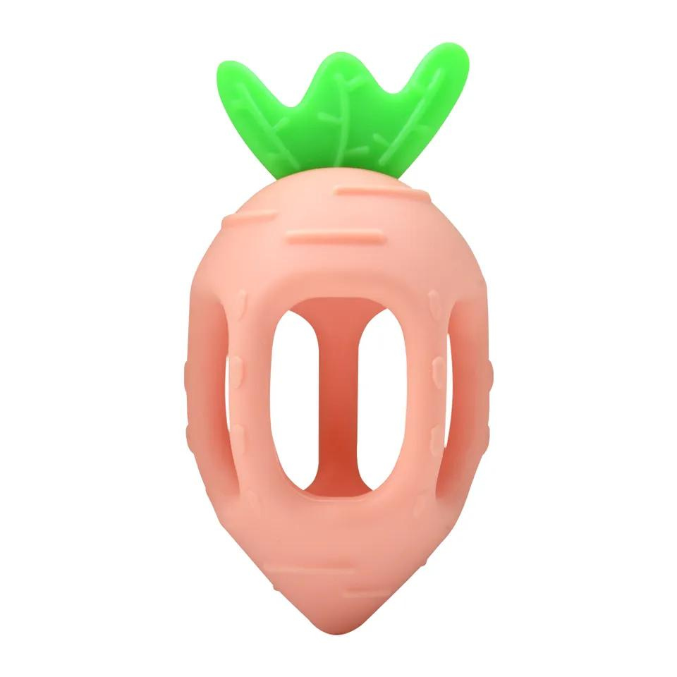 Senzorické kousátko logopedická hračka silikonový s úchyty pro dítě ředkvička oranžové
