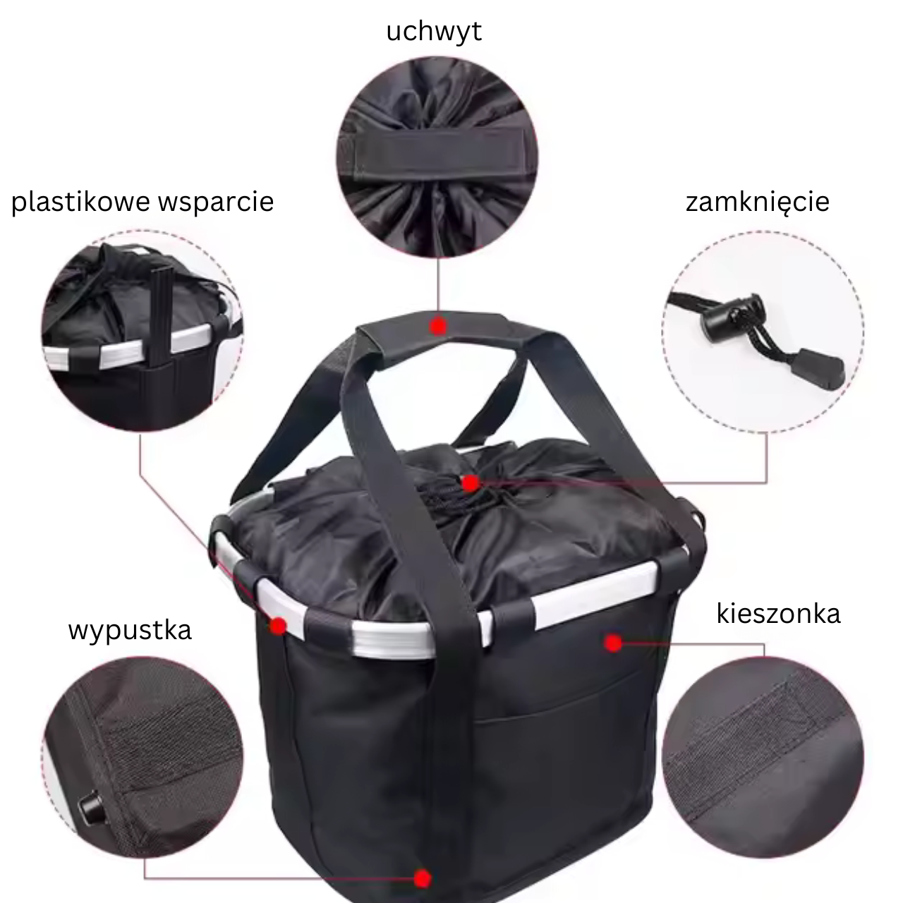 Košík na kolo cyklistický přední taška s klipem držák na řídítka ochranný 11 L černý - Obrázek 9