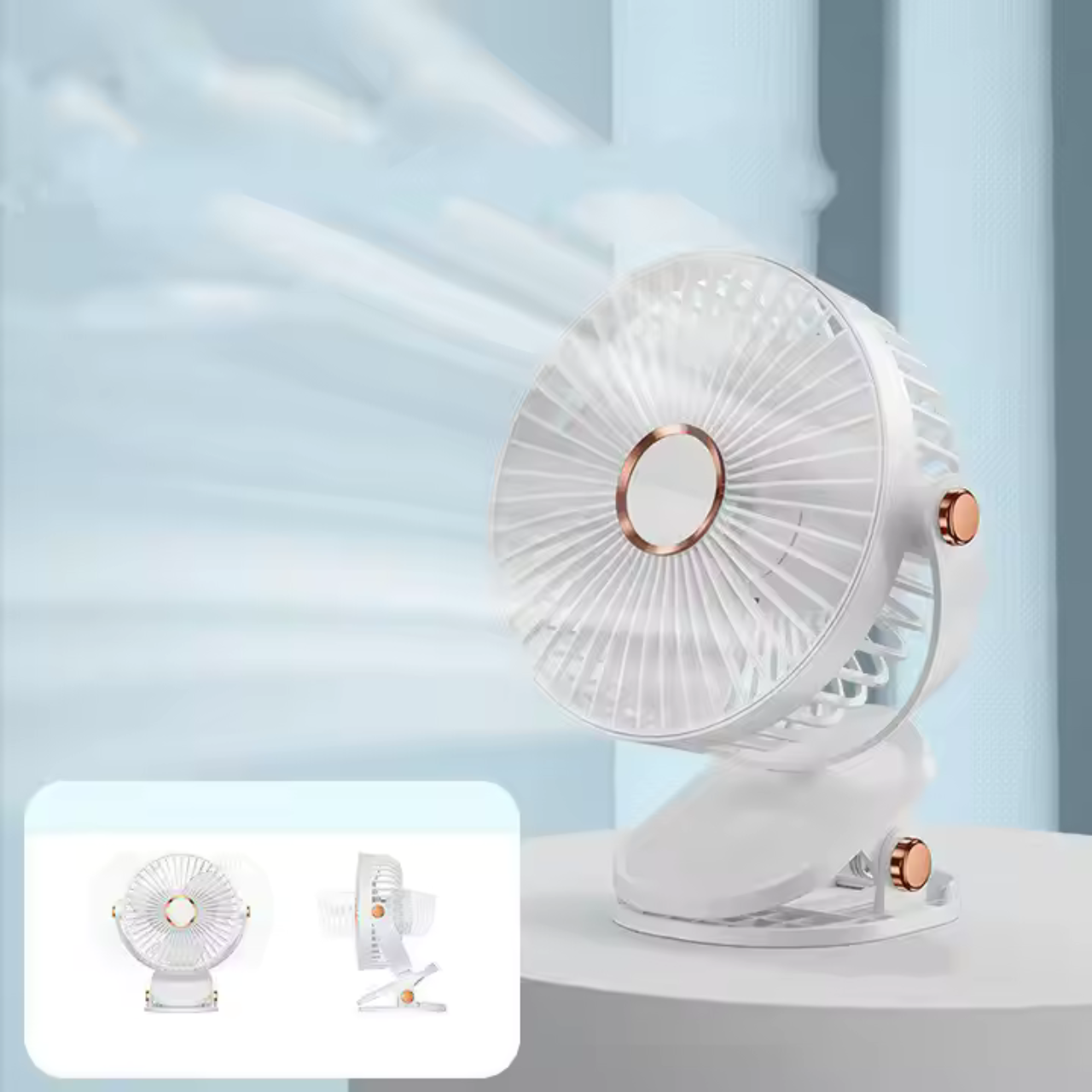 Mini stolní ventilátor LED malý přenosný větrák s klipem bílý - Obrázek 14